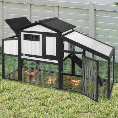 Ketive 65.3" L Chicken Coop Expandable Chicken House for Outdoor Indoor with Nesting Box, Leakproof Tray and UV-Resistant Panel for 1-2 Chickens, Backyard Poultry Pet Hutch, Combinable, Black - size: 65.3"L x 26.0"W x 39.2"H