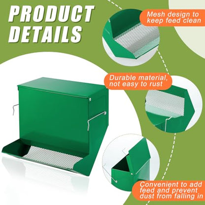 Maxcheck 2 Pcs Rabbit Feeder for Cages Small Animal Food Pellet Dispenser with Lid Metal Chicken Grit Oyster Shell Squirrel Feeders Outside(7.7 Inches,Mesh Bottom,Green) - color: Green, size: 7.7 Inches