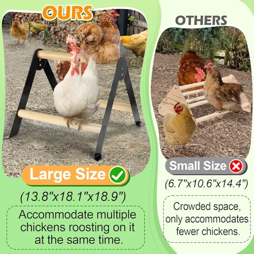 18.1" Lx18.9 Wx13.8 H Large Metal Stable Chicken Perch - Wooden Chicken Roosting Bars, Easy to Assemble & Clean Stand Ladder Fun Toys for Coop Accessories