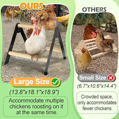 18.1" Lx18.9 Wx13.8 H Large Metal Stable Chicken Perch - Wooden Chicken Roosting Bars, Easy to Assemble & Clean Stand Ladder Fun Toys for Coop Accessories