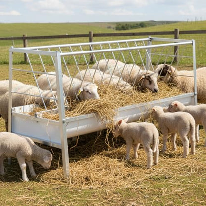 98 Gallon Large Capacity Pasture Goat Feeder, 2 in 1 Stainless Steel Hay Feeder for Goats Sheep Horse, Easy Assembly Detachable Farm Outdoor Livestock Feeder (Stainless Steel) - style: Stainless Steel