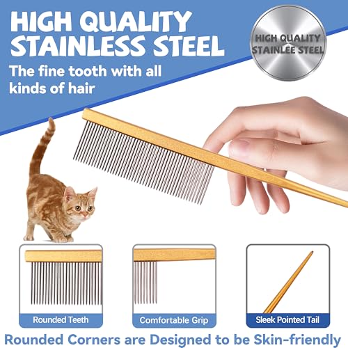 Grooming Pet Comb Rat Tail Dematting Cat and Dog Comb，Rounded Ends Design for Safe Tangle Removal, Hairstyling, Massage，Loose Hair Removal，Prevent Irritation，Fluffing Paws,Face,Tail,Remove Tear Stain - color: Orange
