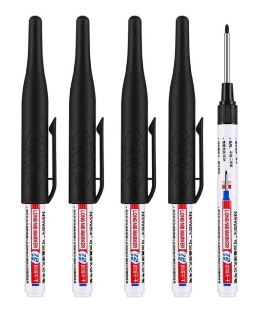 4 Pcs Multi Purpose Deep Hole Marker Pens,Long Nib Head Marker Waterproof Colorful Carpenter Pen for Bathroom Woodworking Decoration,Red Black Blue Green Ink Permanent Markers Marker Pens (Black) - color: Black