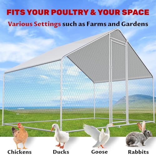 Large Chicken Coop Walk-in Metal Poultry Chicken Run Pen Rabbits Habitat House Spire Shaped Coop with Waterproof and Anti-UV Cover for Outdoor Backyard Farm Use(Steeple 1 Room) - size: 118.0"L x 78.0"W x 78.0"H
