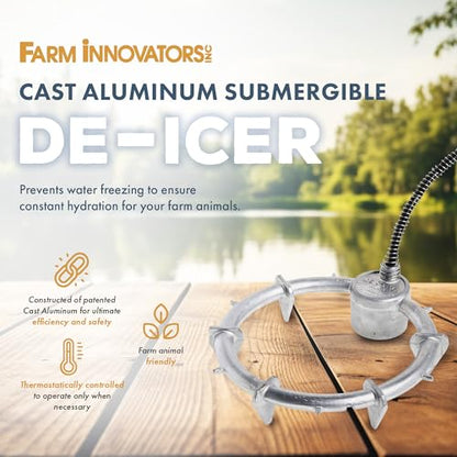 Farm Innovators Submergible Tank De-Icer, 1000W Water Deicer- Ice Chaser Cast Aluminum Design with Chew Proof Cord for Livestock Water Stock Tank