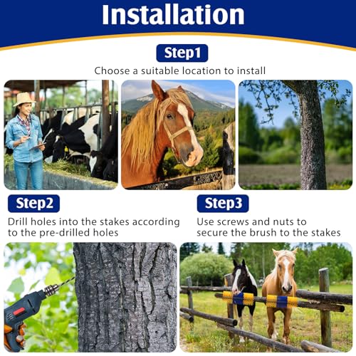 3 Pack Livestock Scratching Brush Itch Relief Horse Scratching Post Self-grooming Goat Scratcher with Durable Screws for Horse Pony Goat Sheep Pig Donkey (Blue and Yellow) - color: Blue and Yellow
