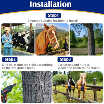 3 Pack Livestock Scratching Brush Itch Relief Horse Scratching Post Self-grooming Goat Scratcher with Durable Screws for Horse Pony Goat Sheep Pig Donkey (Blue and Yellow) - color: Blue and Yellow
