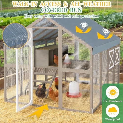 Large Wooden Chicken Coop, Walk-in Chicken Run with Waterproof Cover, Large Poultry Cage for Yard Farm Backyard Hen House, Duck Coop and Rabbit Run with Nesting Boxes, for 8–12 Chickens - size: 94.5"L x 70.0"W x 71.0"H