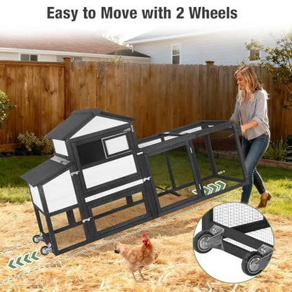 Mobile Chicken Coop Wooden with Wheels, Expandable Outdoor Chicken Tractor with Nesting Box & Pull-Out Tray, Easy-Clean Poultry Coop for 2–3 Chickens & Ducks - color: Black