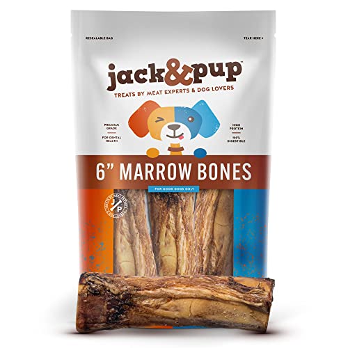 Jack&Pup Marrow Bones for Dogs (3 Pack), 6" Marrow BoneLong Lasting Dog Bones for Large Dogs, Natural Beef Bone