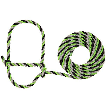 Weaver Livestock Braided Poly Rope Cattle Halter, Adjustable, Modern Style Cow Calf Halter, Livestock Handling Equipment for Showing, Blue/Black/Gray