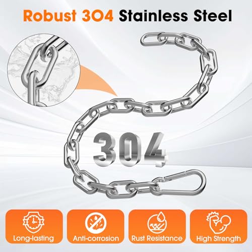 Gate Chain Lock, 23.6 Inch 304 Stainless Steel Chain Fence Gate Latch with Carabiner, Outdoor Hardware Lock Chain for Yards, Pet Cages, Horse Goat Dog Stall Barn and Fence Gates (Silver Dia 5mm-1Pc) - color: Silver Dia 5mm-1Pc