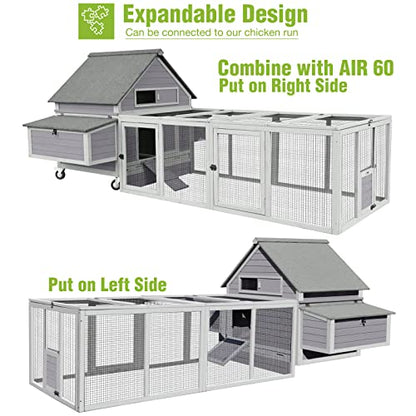GUTINNEEN Large Chicken Coop on Wheels Mobile Wooden Hen House Weatherproof Duck Poultry Cage 67.3" L for 6-8 Chickens with 6 Nesting Box - size: 67.3"L x 40.0"W x 49.8"H