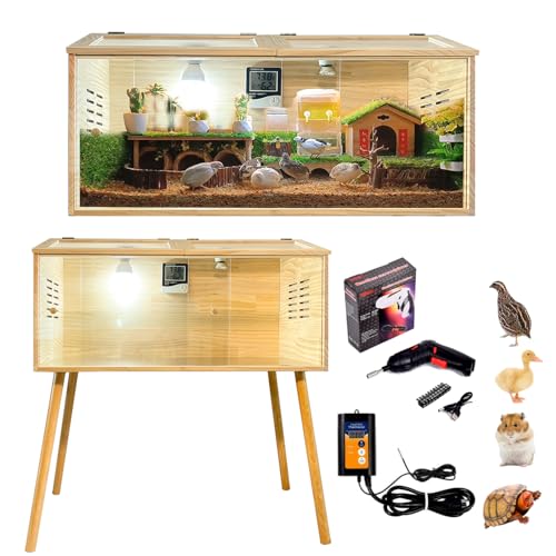 Brooder Box for Chicks,Quail brooder Box,with Sliding Door,Table Legs,2 Types of Thermometer with Heat Lamp Set Suitable for Chicks/Duck/Parrot/Hamster (Upgraded Version 40"×15.7"×15.7") - color: 40"×15.7"×15.7"（S）