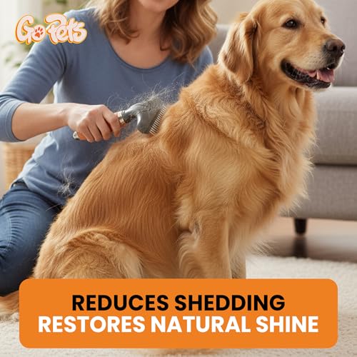 GoPets Double Row Dematting Rake Undercoat Deshedding Tool for Dogs and Cats, Dog Brush for Shedding and Grooming, Long Hair Pet Grooming Brush for Mat Removal, Detangling, and Shedding Control - style: Double Row Dematting Comb