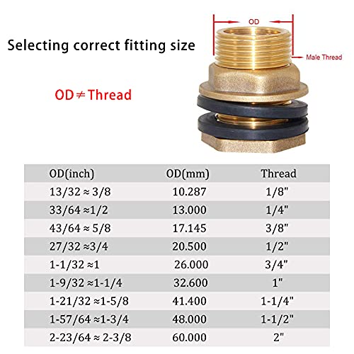 Joywayus 1/2" Male Thread Soild Brass Water Tank Connector Bulkhead Tank Fitting With Rubber Ring Stablizing - size: No Female - 1/2" Male