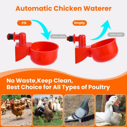 Chicken Water Cups, Chicken Waterer 24 Pack, DIY Chicken Water Feeder for Poultry Gravity Filling Automatic Chicken Waterer Poultry Waterer with Hole Saw for Buckets Boxes Troughs