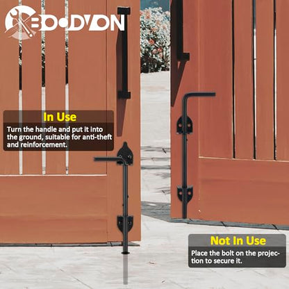 12 Inch Cane Bolt Gate Drop Rod Heavy Duty Gate Hardware, Gate Ground Latch for Wooden Fences, Metal Gates Doors Stopper for Gate Ground, Wrought Iron Gate Latches, Black Finish(1 Pack) - size: 12 Inch