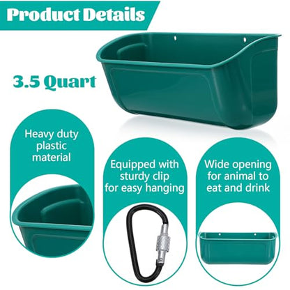 Lemecima Goat Feeders Fence Hanging, 3.5 Quart Chicken Feeder Trough for Livestock Poultry 4 Pack