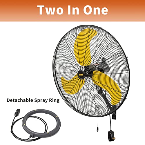 HiCFM 30 inch Misting Outdoor Oscillation Weatherproof Wall Mounted Fan with IP44 Enclosure Motor, GFCI Plug, 9300 CFM 3-Speeds High Velocity Powerful Wall Fan, UL Outdoor Approved - size: 30" outdoor