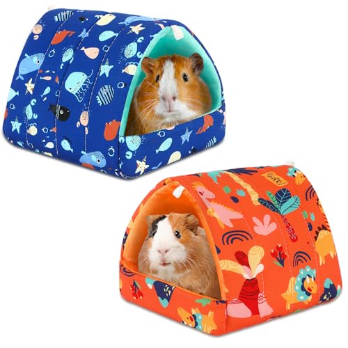 UPINS 2Pcs Guinea Pig Hideout,Guinea Pig Bed Houses Washable Small Animal House Cage Accessories for Dwarf Rabbits Chinchillas Hamsters Hedgehogs Ferrets Bearded Dragons and Rats - color: Blue Orange, size: 6.8 x 7.4 inch