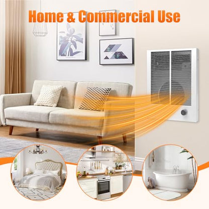 198 High Capacity Wall Heater supports recessed or surface mounting, 240 VAC, 4000W/2000W, Adjustable Front Thermostat For Living Rooms, Offices and Small Shops