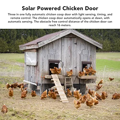 Automatic Solar Powered Chicken Coop Door with Light Sensing and Timer, Metal Iron Auto Chicken House Protection Door for Duck Goose, Remote Control, with LED Clear Dosplay (Brown)