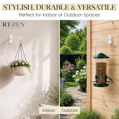 RTZEN Plant Hangers Outdoor or Indoor - Wrought Iron Metal Hanger Indoor Hook - Heavy Duty Wall Bracket Hooks for Hanging Plants Baskets Lanterns Bird Feeders - 2 Pack (White Shepherds Hooks 7.5") - size: 7.5 Inch, style: Shepherds Hooks - W
