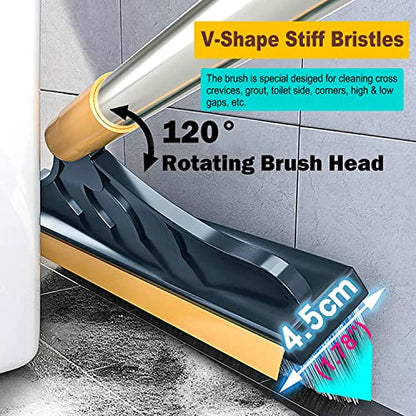 2 in 1 Cleaning Scrub Brush Grout Brush Scrapee 3 Poles 47.6'' Floor Scrub Brush with Long Handle V-Shape Stiff Bristle Brush Scrubber with Squeegee 120°Rotate Shower Scruber for Bathroom Glass - color: 3poles Green