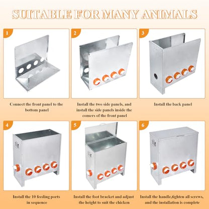 Automatic Chicken Feeder No Waste Large Capacity 85lbs 10-Ports Metal Poultry Feeder with Pull Handle for Chickens Geese Ducks Poultry Coop Weatherproof Design - color: 85lb with 10 Ports