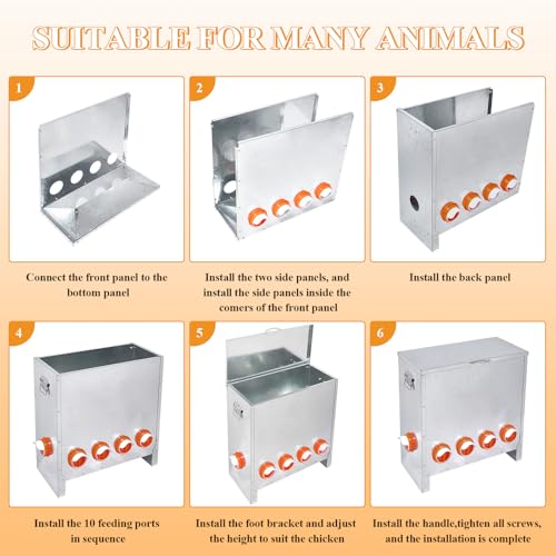 Automatic Chicken Feeder No Waste Large Capacity 85lbs 10-Ports Metal Poultry Feeder with Pull Handle for Chickens Geese Ducks Poultry Coop Weatherproof Design - color: 85lb with 10 Ports