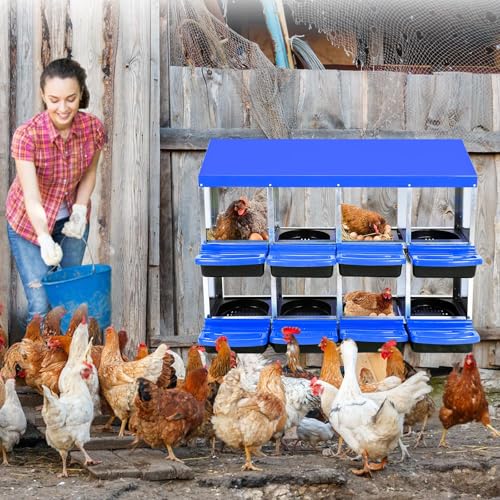 Chicken Nesting Boxes,8 Hole Metal Roll Away Eggs Laying Boxes with Ventilation Holes，Rustproof Plastic Tray & Keyhole Mounting, Cleanable Pull Out Nest Box for Hen & Duck, Blue - color: Blue, size: 8 holes