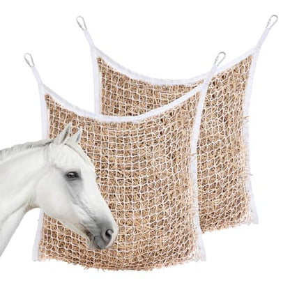 2 PCS Slow Feed Hay Net for Horses, Large Capacity Hay Bags for Horses Goats Sheep Donkey Trailer Full Day Feeding, Easy to Fill and Hang, White, 35 x 31 Inch - size: 2PCS-White
