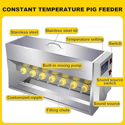 Stainless Steel Piglet Lactation Feeder, with Sound Source, Automatic Stirring Little Pig Milk Feeding Machine, for Lambs and Small Cattle, Prevent Piglet from Running Around 14 Nipples - size: 14 Nipples