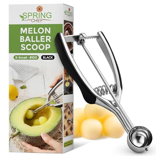 Spring Chef Extra Small Cookie Scoop, Stainless Steel Melon Baller, Baking Scooper, Spring Loaded Trigger for Cookie Dough, Ice Cream, Meatball, Cupcake - 0.6 tablespoon (tbsp) portion, #100, Black - color: Black, size: #100 - X-Small - 0.6 Tbsp