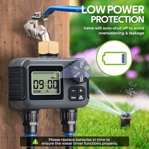 HIRALIY 50FT Drip Irrigation Kit with Garden Water Timer-2 Zone, Automatic Garden Watering System for Raised Bed, Quick Connect Design, Irrigation System for Plant Patio