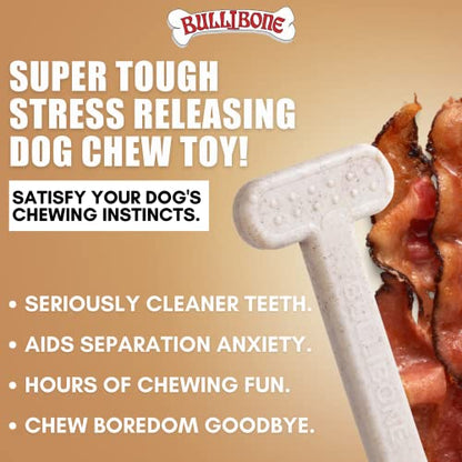 Bullibone Nylon Dog Chew Toy for Aggressive Chewers - Dental Hygiene Bone with Bacon Flavor, Durable Tough Chew Toys for Large Dogs, Indestructible Dog Bone - Single - size: Large - Single