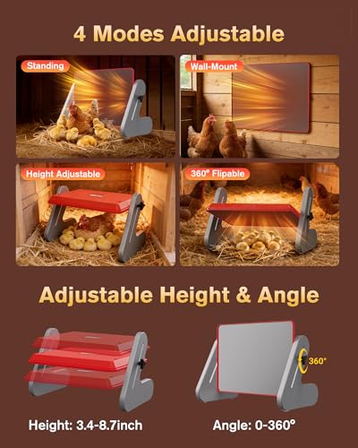 PETTEN 11"x14" Chick Heat Plate – 60W Energy Efficient Chicken Brooder Heater, Height & Angle Adjustable, 3 Temp Wired Remote, Stand/Wall Mount, for 35 Chicks, ETL Certified - size: 11*14inch