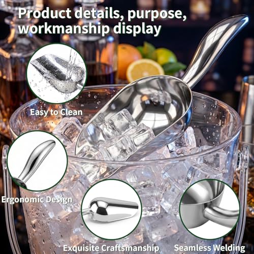 304 Stainless Steel Ice Scoop, 22Oz Heavy Duty Metal Ice Scooper Rustproof and Dishwasher Safe Perfect for Ice Maker Freezer Kitchen Bar Party Wedding Coffee Shop - size: 3