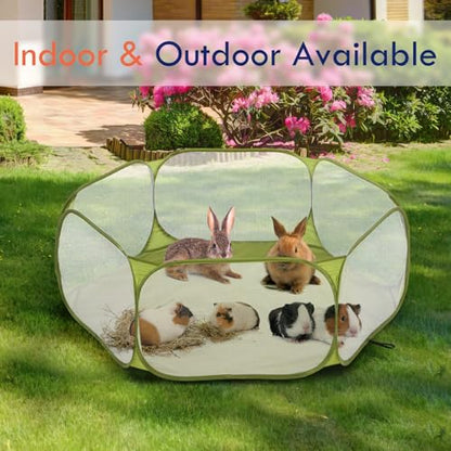 Pawaboo Small Animals Playpen, Waterproof Small Pet Cage Tent with Strong Steel Wire Frame, Portable Outdoor Yard Fence for Chick/Kitten/Puppy/Guinea Pig/Rabbits/Hamster/Chinchillas, Green - color: Avocado Green