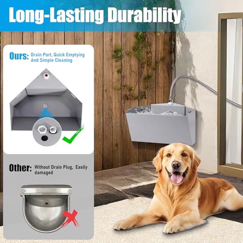 1.6Gal Automatic Livestock Waterer with Float Valve for Horse Dog | Self-Filling Drinking Trough Corner Wall Mount, Stainless Steel, with Drainage Hole, Space-Saving Design, Easy to Install