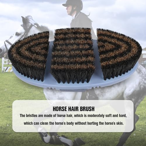 Horsehair Horse Brush for Grooming Flexible Horse Finishing Brush | Horsehair Bristles,Flexible TPR Brush Back,Head&Face&Body Horse Grooming Brush,Gentle Remove Loose Hair Dust Dirt