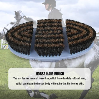 Horsehair Horse Brush for Grooming Flexible Horse Finishing Brush | Horsehair Bristles,Flexible TPR Brush Back,Head&Face&Body Horse Grooming Brush,Gentle Remove Loose Hair Dust Dirt