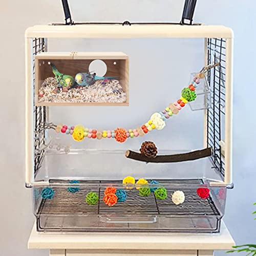 Rypet Parakeet Nesting Box Transparent Design, Thwartwise Bird Nest Breeding Box with Perch Wood Bird Cage House for Cockatiel Lovebirds Budgie Finch Parrotlets Canary L - size: Large