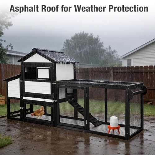 Mobile Chicken Coop Wooden with Wheels, Expandable Outdoor Chicken Tractor with Nesting Box & Pull-Out Tray, Easy-Clean Poultry Coop for 2–3 Chickens & Ducks - color: Black