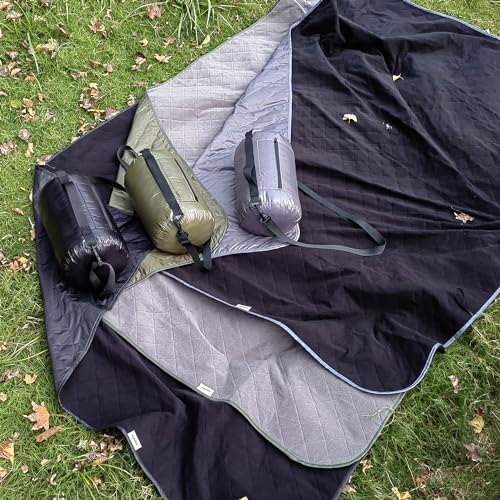 Large Outdoor Waterproof Blanket-Quilted Extra Thick Fleece Windproof Warm Includes Stuff Sack Shoulder Strap Machine Washable,55"x78"-Black - color: Black