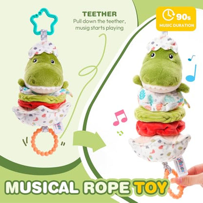 Jollybaby Baby Musical Pull String Hanging Toy for Stroller Car Seat Crib Play Gym, Plush Stuffed Dinasour Toy for Carseat with Music Teether Crinkle Paper, Sensory Toy for 0-6-12-18 Months Baby Gift - style: Dinosaur
