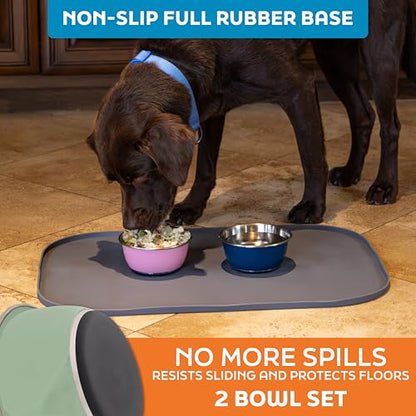 Master Pet Supply Stainless Steel Dog Bowls Set of 2 (16 Oz Each) with Non-Slip Rubber Base - Pistachio - Basic Dog Food Bowl Water & Food Bowls for Small Medium Large Dogs & Cats, Metal Dish - color: Pistachio, size: 2 Cups (16 oz) 2 Pack