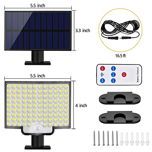 Solar Lights Outdoor, 106 LED 3000LM Solar Powered Motion Sensor Flood Lights with Remote, Dusk to Dawn Led Solar Security Wall Lights with 16.5Ft Cable IP65 Waterproof for Outside, Garage, 1 Pack - size: 1