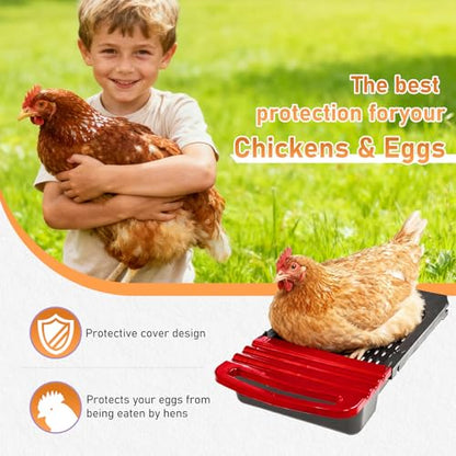 Outvita Chicken Nesting Boxes, 3 Compartments Metal Nesting Boxes for Chickens with Metal Legs, Wall/Floor Mount for Laying Eggs with Swing Perch and Roll Away Egg Collection for Chicken Coop, Red